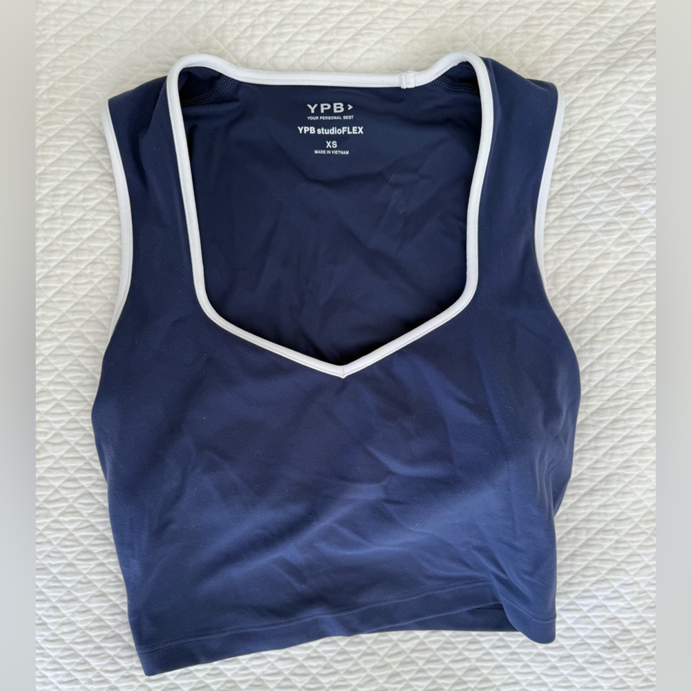 YPB Navy Blue sports bra with White Trim